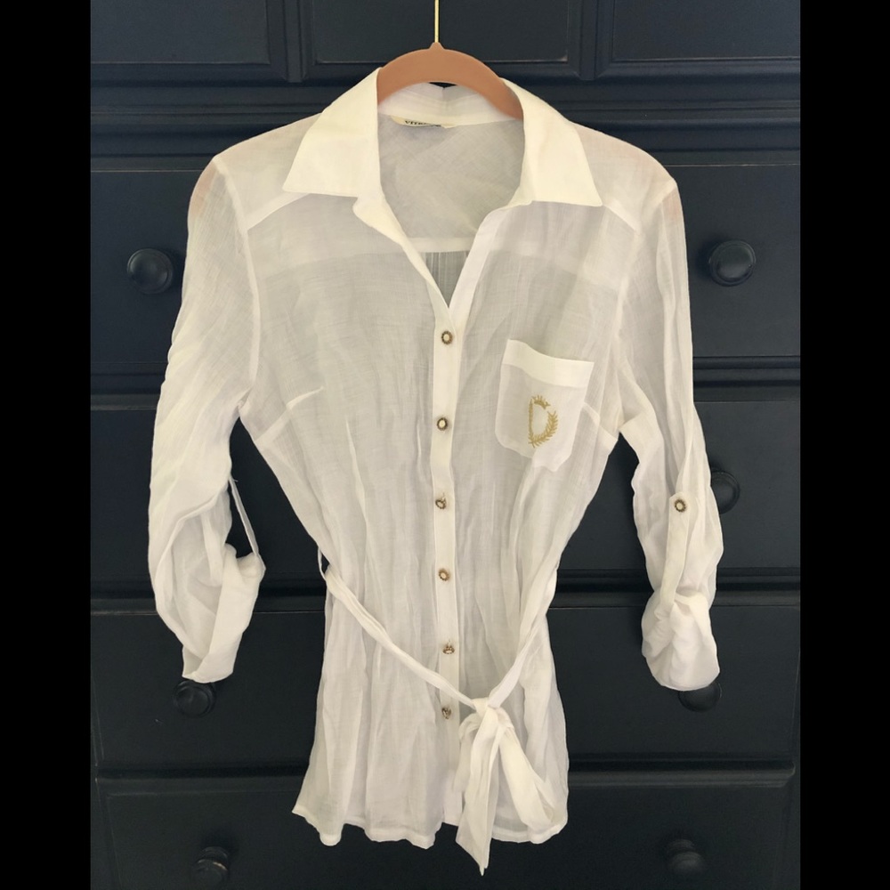 Sheer white blouse long sleeve